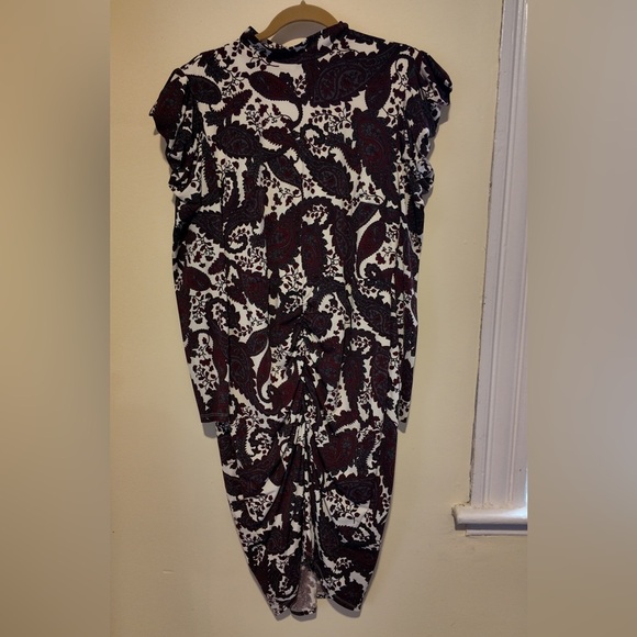 Eloquii Mock Neck Long Sleeve Dress | Size 14, White Burgundy | Bold Colorblocks - Picture 10 of 10